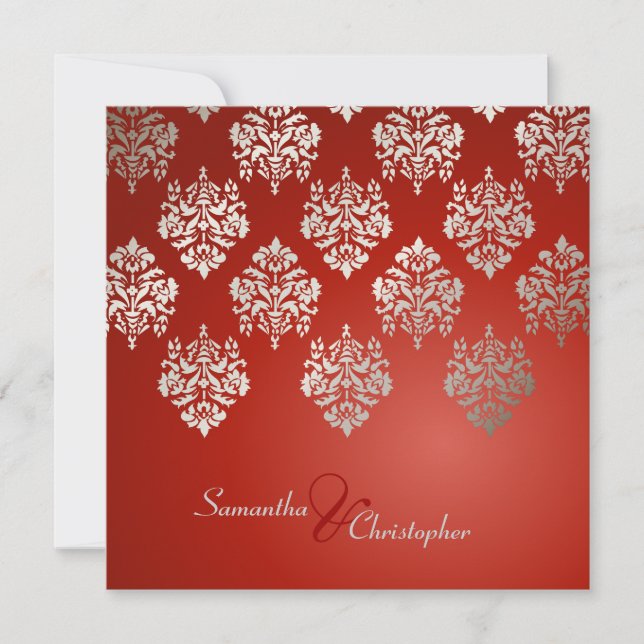 Damask/rubinrot/Imitate Einladungen zur Hochzeit a (Vorderseite)