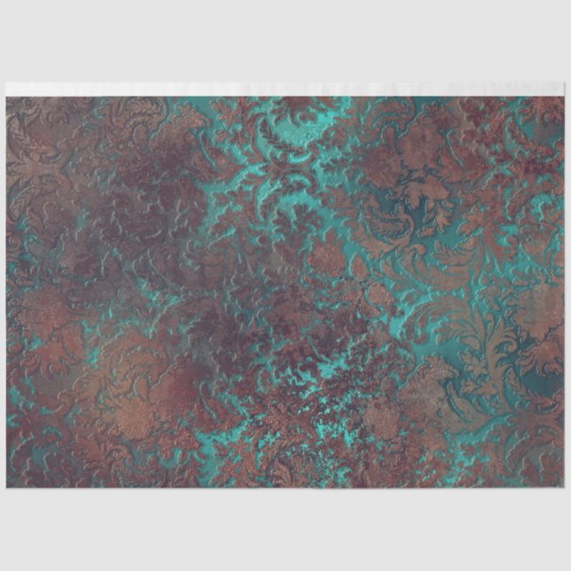 Damask Rust-Aquamarines Papier-Mousselin-Tissue Seidenpapier (Vorderseite)