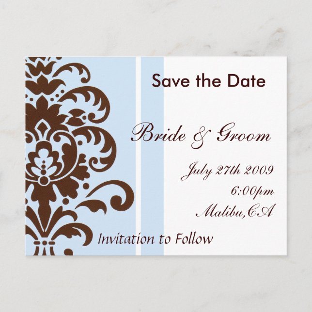 Damask Save the Date - Angepasst Ankündigungspostkarte (Vorderseite)
