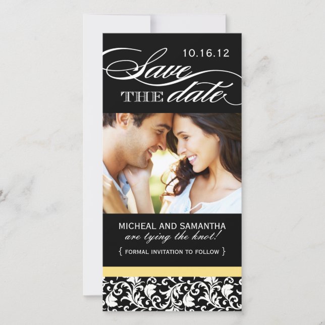 Damask Save the Date Foto Cards (Vorderseite)