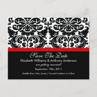 Damask Save the Date Red POSTCARD! Ankündigungspostkarte