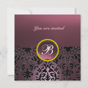 DAMASK SCHMUCKSTEIN MONOGRAMM Amethyst lila dunkel Einladung