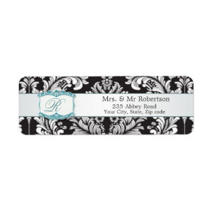Damask Schwarz-weiß Monogram R Wedding