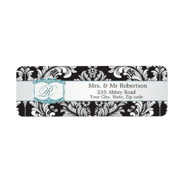 Damask Schwarz-weiß Monogram R Wedding (Vorne)
