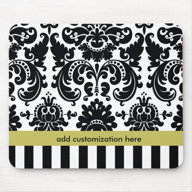 Damask Schwarz-weiße Chartreuse + Stripes Mouse Pa Mousepad (Vorne)