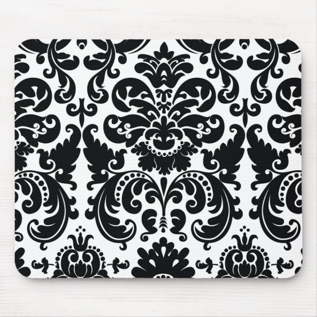 Damask Schwarz-weißer eleganter Computer-Maus-Pad Mousepad (Vorne)