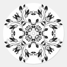 Damask Schwarzweiß-Aufkleber Runder Aufkleber