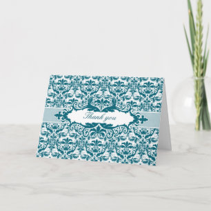 Damask & Scroll Frame Danke-Karte (Aquamarin) Dankeskarte