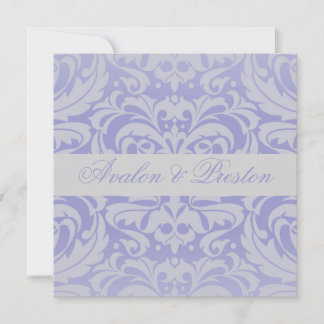 Damask Scroll Ribbon Blue Wedding Einladung