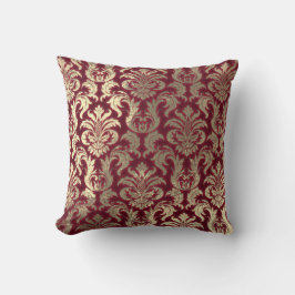 Damask Sepia Gold Metallic Burgundy Velvet Kissen