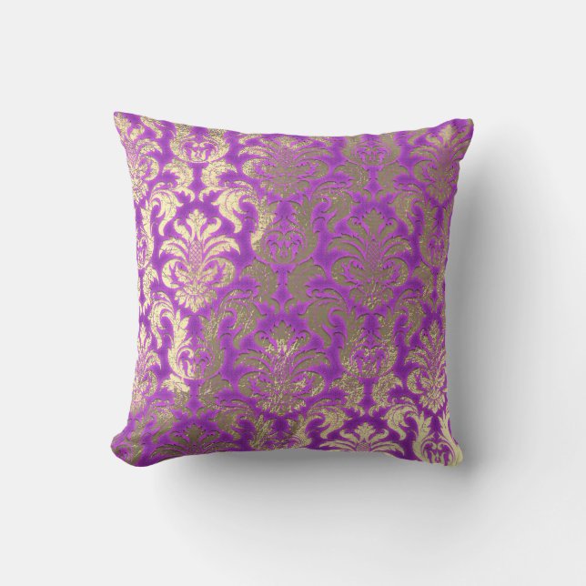 Damask Sepia Gold Metallic Magenta Bright Pink Kissen (Vorderseite)