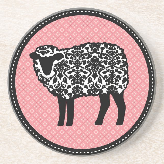 Damask Sheep Pink Getränkeuntersetzer (Vorne)