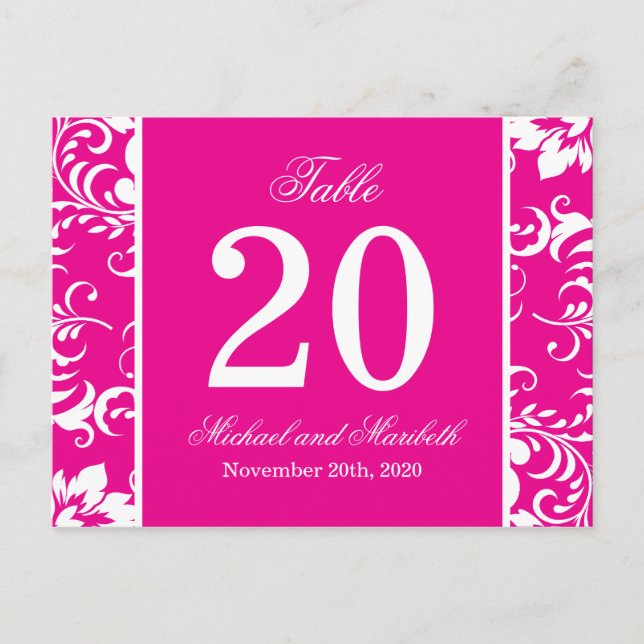 Damask Sides Tischnummern (Magenta Pink / Weiß) (Vorderseite)