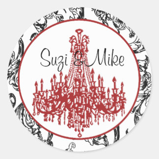 Damask-Siegel mit rotem Kronleuchter Runder Aufkleber