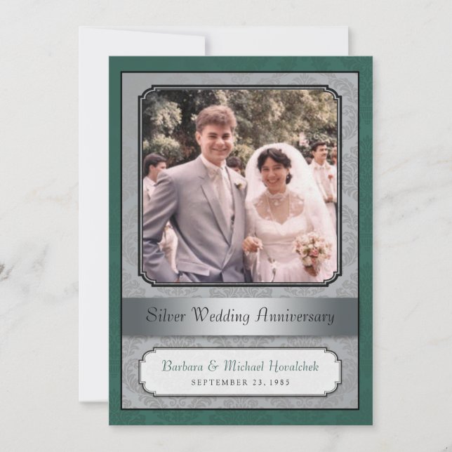 Damask Silver (25. Jubiläum) Party Einladung (Vorderseite)