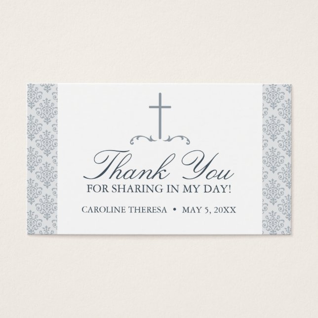 Damask Silver Grau mit Cross FAVOR CARD (Vorderseite)