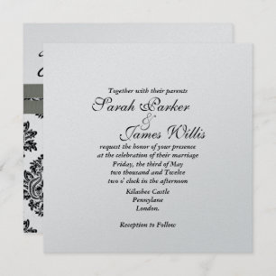 Damask Silver & Gray Metallic Wedite Einladung TBA