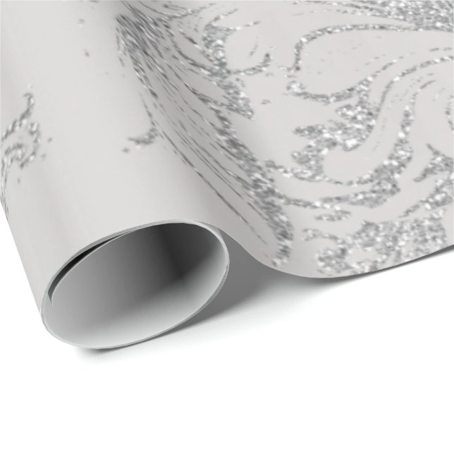 Damask Silver Gray Royal Metal Antonietta Hütte Geschenkpapier (Rolleneckpunkt)