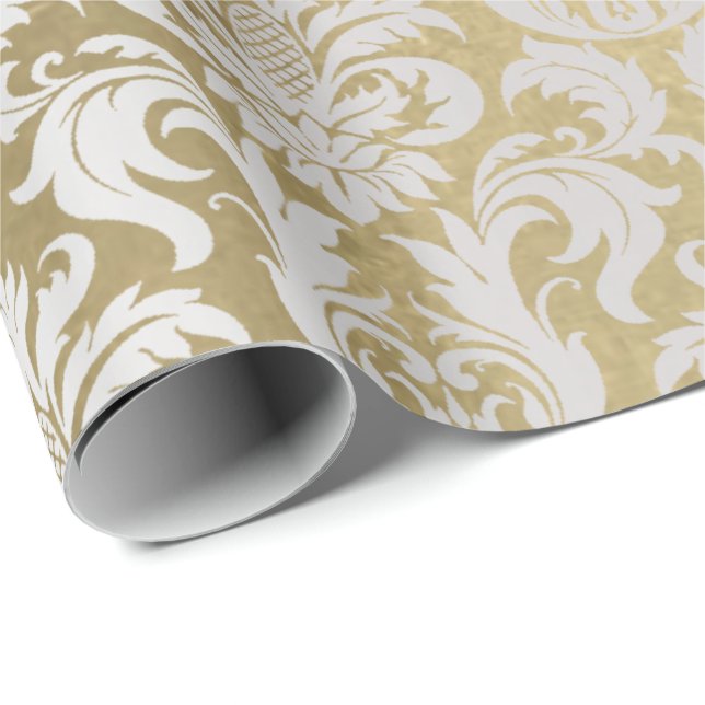 Damask Silver Gray Royal Metallic Elegante Gold Lu Geschenkpapier (Rolleneckpunkt)