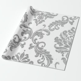 Damask Silver Gray Royal Metallic White Glitzer Geschenkpapier