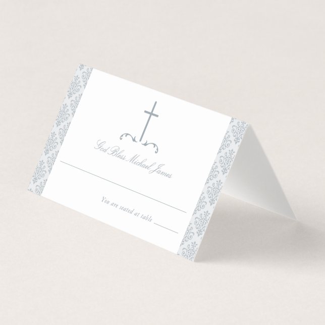 Damask Silver Grey First Communion Religious Cross (Vorderseite)