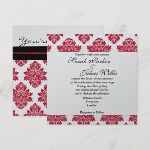 Damask Silver Red & Black Metallic Wedite Einladun Einladung