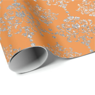 Damask Silver Royal Metallic Coral Orange Delicat Geschenkpapier