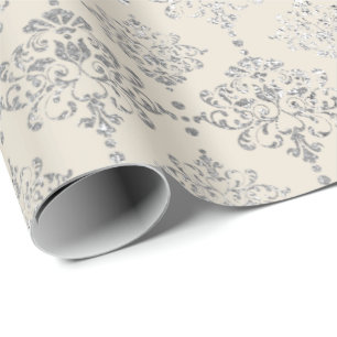 Damask Silver Royal Metallic Ivory Hütte Geschenkpapier