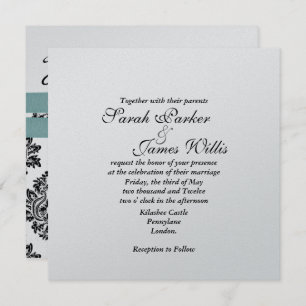 Damask Silver & türkis metallic Wedite Einladung