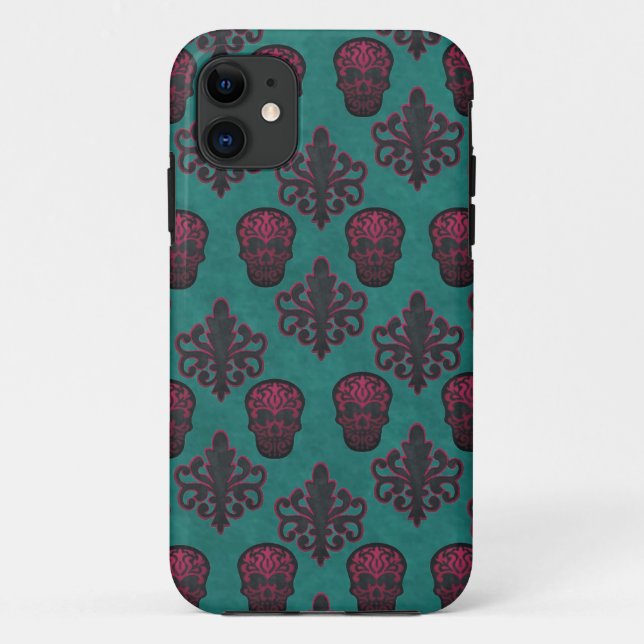 DAMASK SKULL HOT PINK AUF AQUAMARIN Case-Mate iPhone HÜLLE (Rückseite)