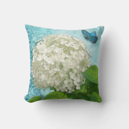 Damask Snowball White Hydrangea Blauer Schmetterli Kissen