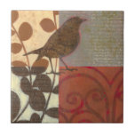 Damask Sparrow Fliese<br><div class="desc">Dieser zeitgenössische Kunstdruck eines braunen Spatzen und andere in Collage inspiriert Details verleihen jedem Wohn- oder Esszimmer Charakter. Das Bild enthält ein rotes und braunes Farbmotiv. Holen Sie sich diesen schönen und einzigartigen Kunstdruck des Künstlers Norman Wyatt heute.</div>