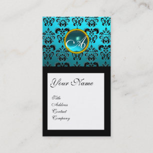 DAMASK SQUARE MONOGRAM, blaues Turquase aquamarin Visitenkarte