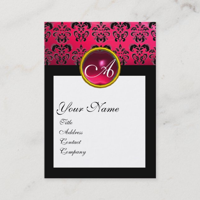DAMASK SQUARE MONOGRAM, Fuchsia, rote Ruby Visitenkarte (Vorderseite)