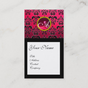 DAMASK SQUARE MONOGRAM, Fuchsia, rote Ruby Visitenkarte