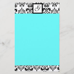 DAMASK SQUARE MONOGRAMM, blaue Turquase Briefpapier