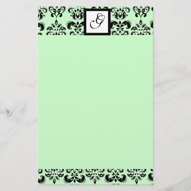 DAMASK SQUARE MONOGRAMM, grün Briefpapier (Vorderseite)