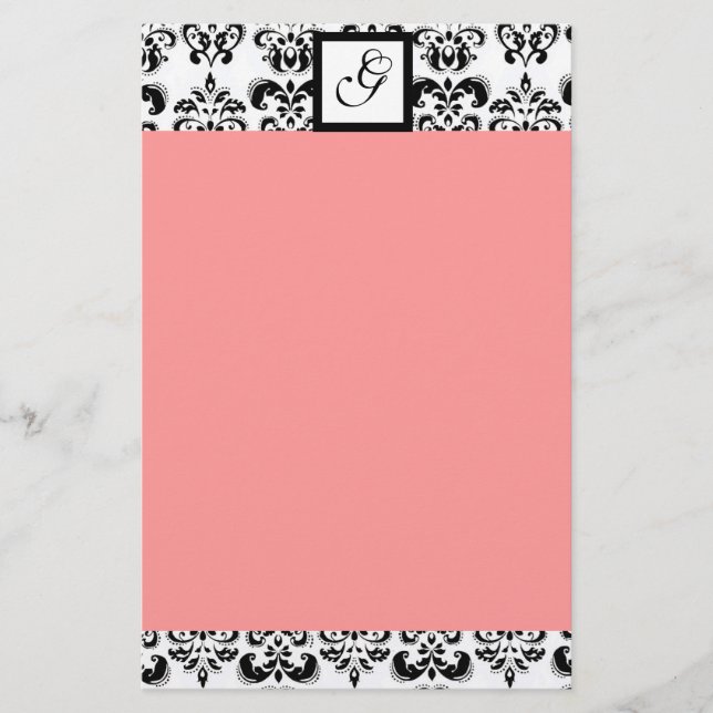 DAMASK SQUARE MONOGRAMM, rosa Briefpapier (Vorderseite)
