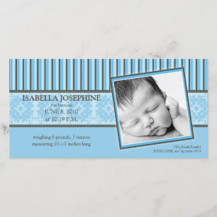 Damask & Stripes Blue Birth Ankündigung