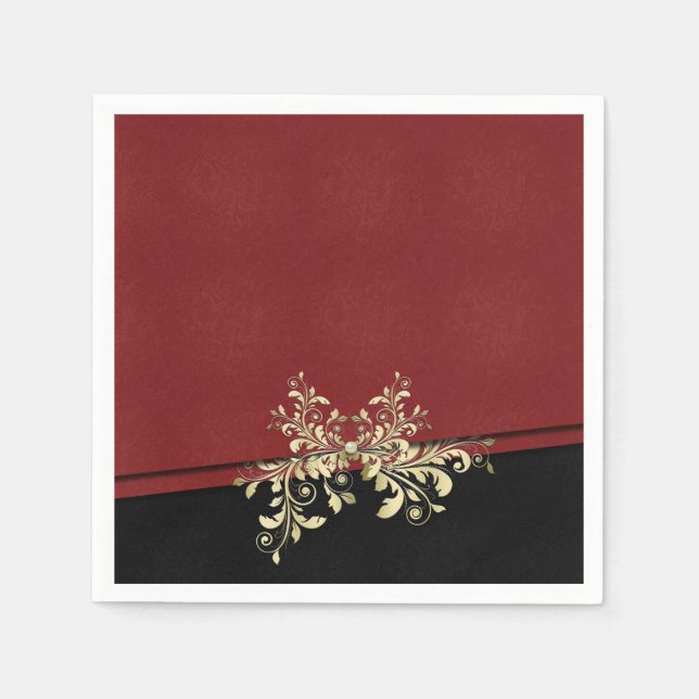 Damask Style Christmas Red Gold Napkins Serviette (Vorderseite)