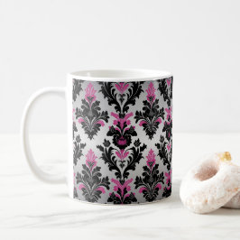 Damask Style Kaffeemaschine Tasse Rosa, Schwarz un