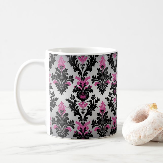 Damask Style Kaffeemaschine Tasse Rosa, Schwarz un (Mit Donut)