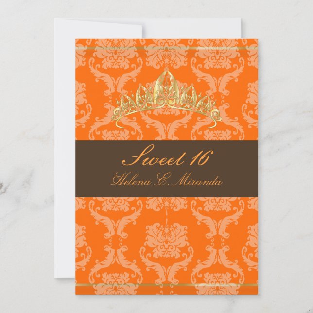 Damask Süßigkeiten 16/orange Schokolade Tiara/Farb Einladung (Vorderseite)