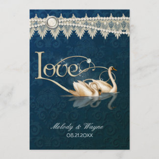 Damask Swan Elegance Blue - Einladung zur Hochzeit