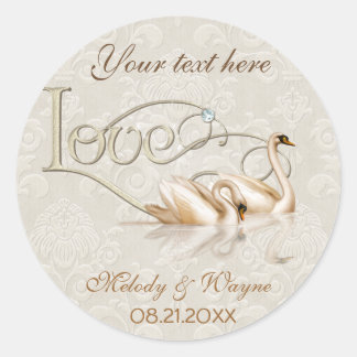 Damask Swan Elegance Runder Aufkleber
