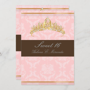 DAMASK SWEET 16/TIARA/PINK/CHOCOLAT EINLADUNG