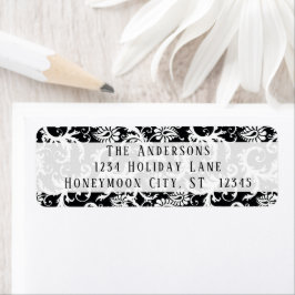 Damask Swirl Schwarz-Weiß-Adressetikett