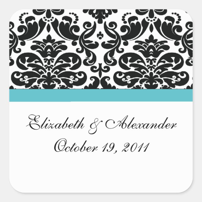 Damask Türkise Blue Brautparty Square Sticker (Vorderseite)