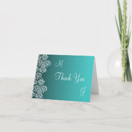 Damask Turquoise Wedding Danke Note Card