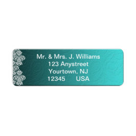 Damask Turquoise Wedding Return Address Label